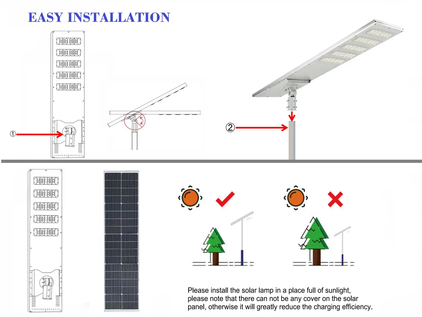 All-in-one solar street light: easy to install, saving on labor costs.