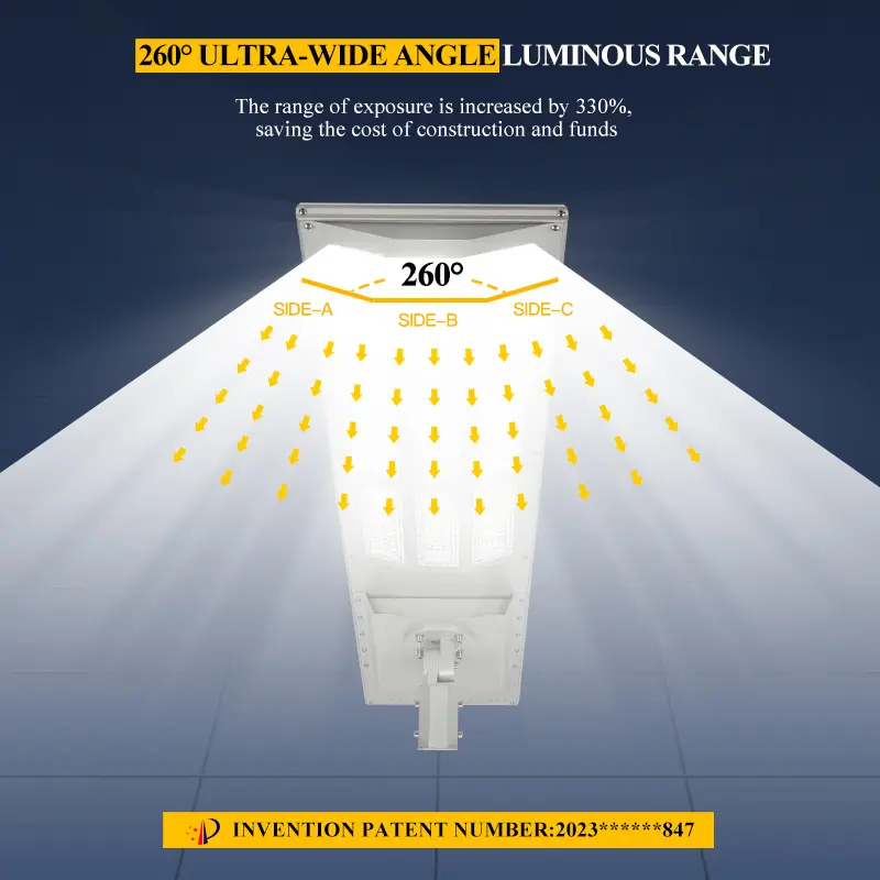 Solar street light with three-sided illumination