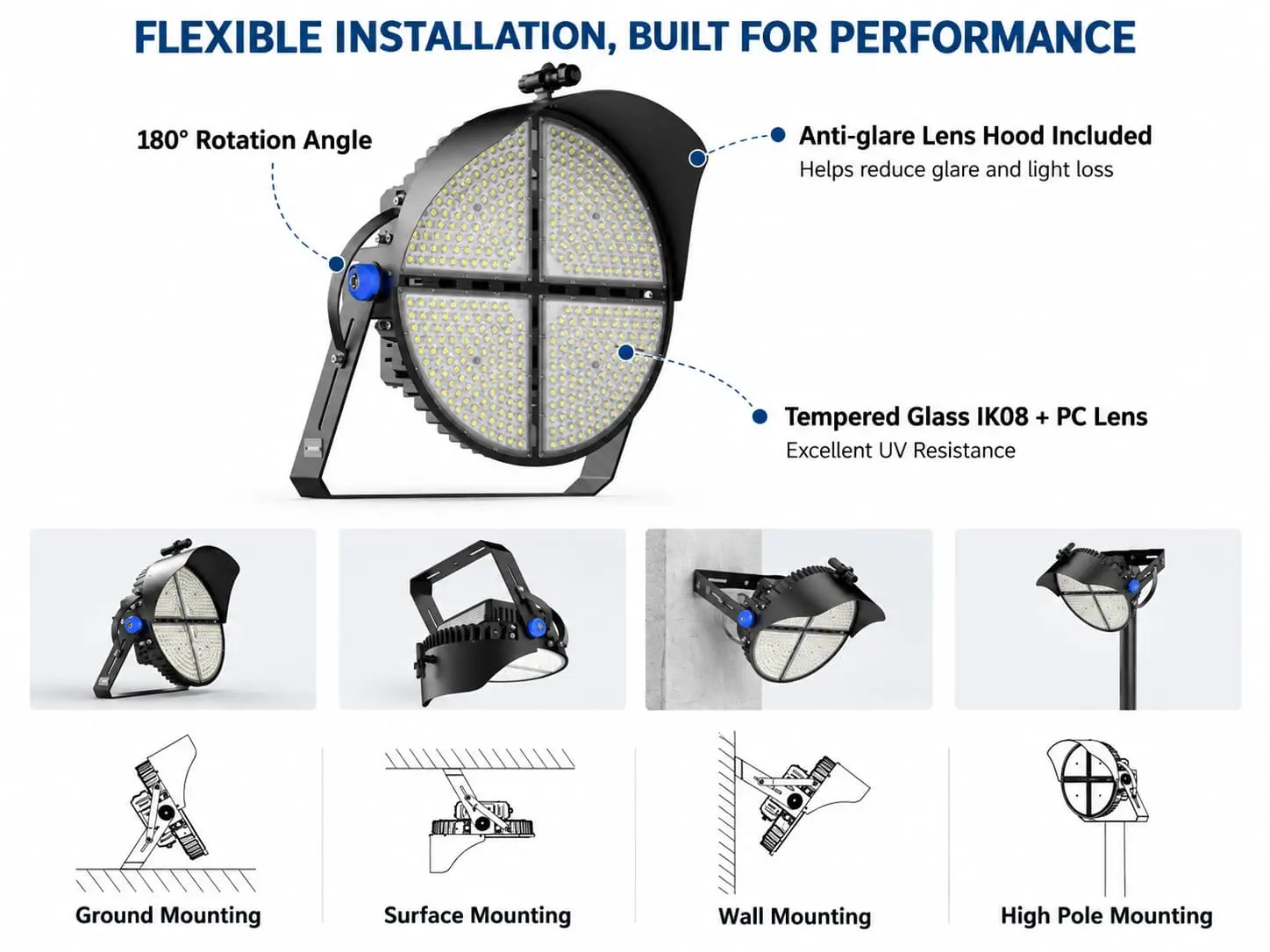 Flexible Installation LED Stadium Light