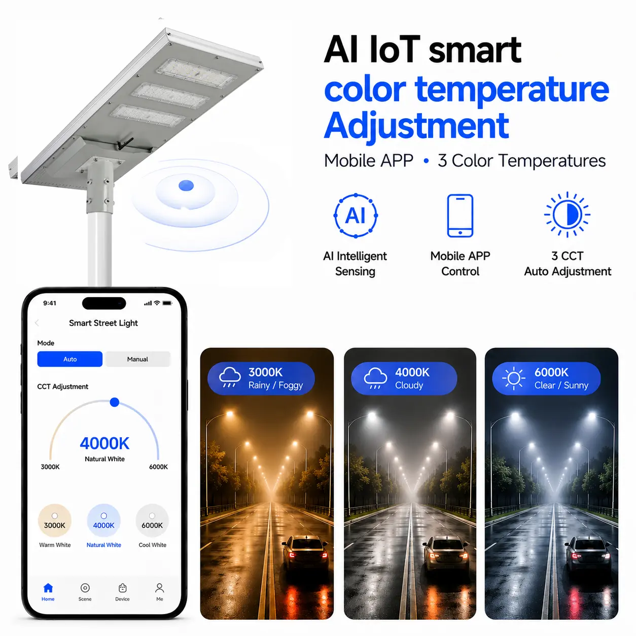 Solar street light 150W color temperature Adjustment