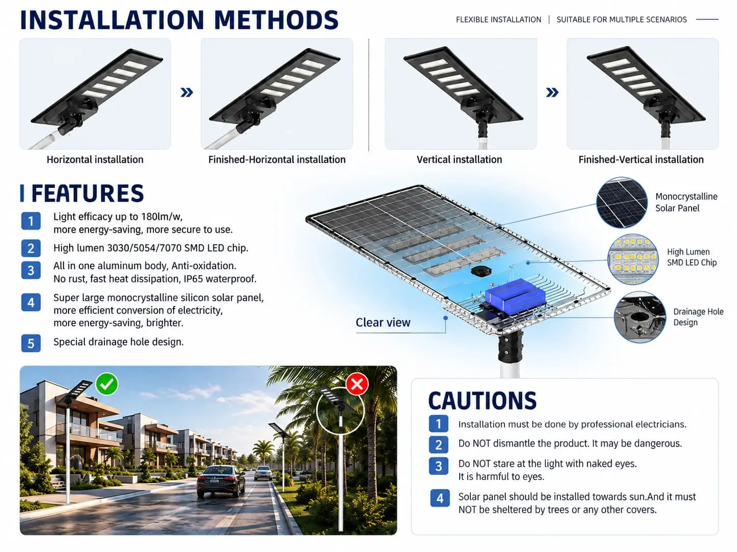 Flexible Installation for all in one Solar Street Lights