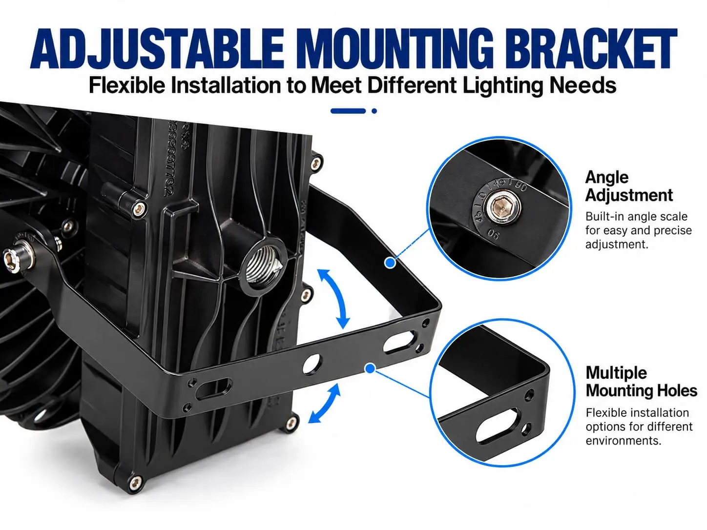 he adjustable bracket allows this LED explosion-proof light to direct illumination exactly where needed. Multiple mounting holes and a built-in angle scale simplify installation,