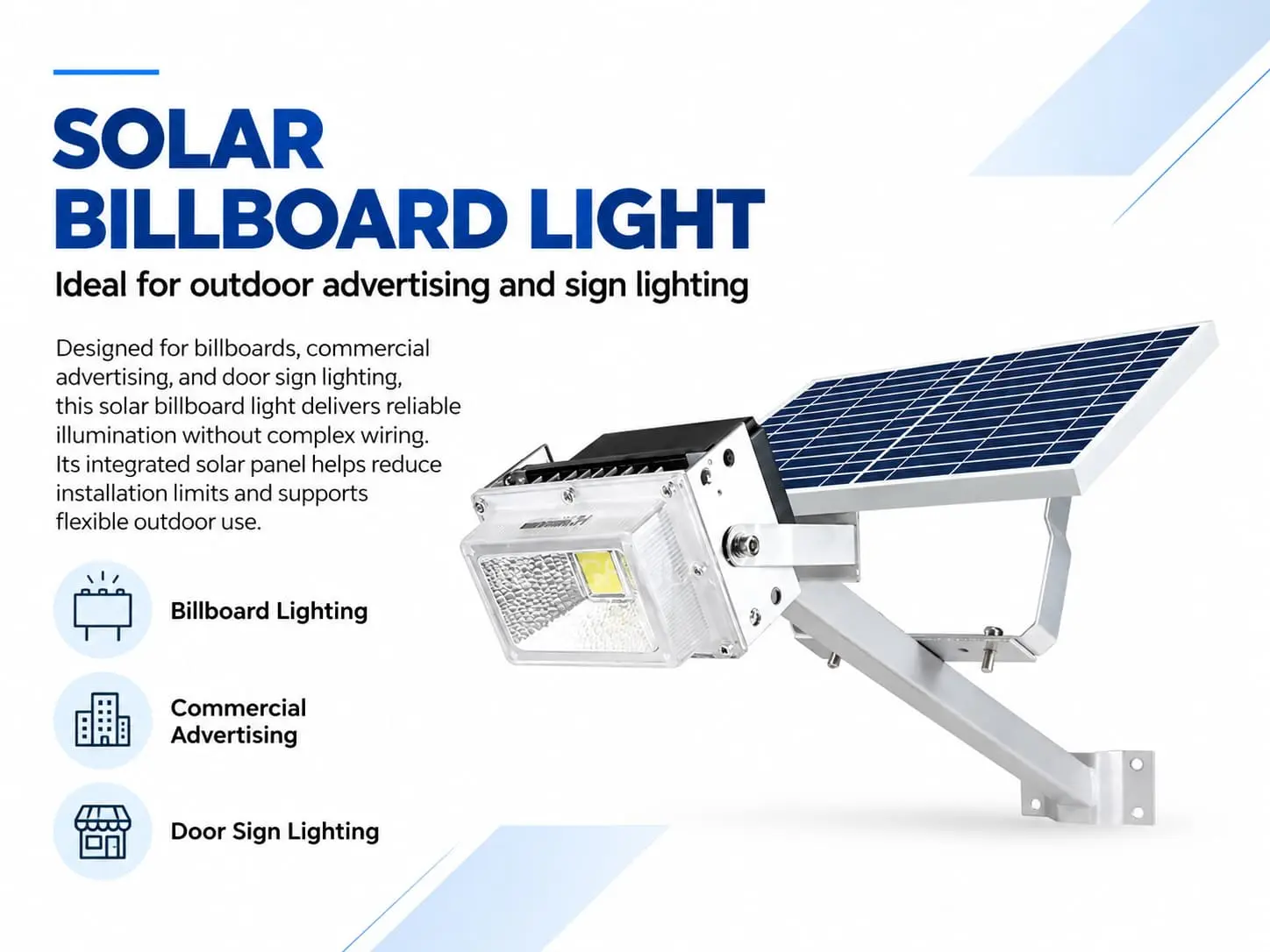 outdoor LED lighting, commercial signage, and solar lighting projects.