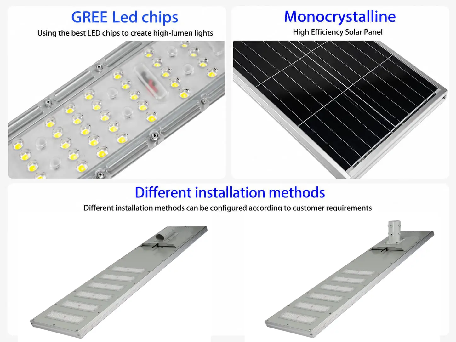 We are a solar street lights manufacturer providing tailor-made services and different types of installations based on the clients' needs. We ensure quality and provide a warranty for 3 to 5 years.